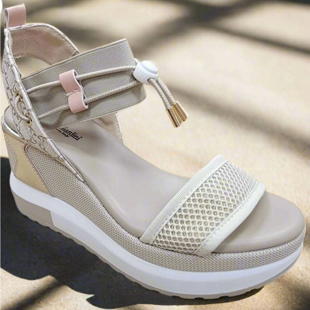 White Wedge Sandals taupe/beige/rose gold 
Made in Italy sz 38 by Nero Giardini